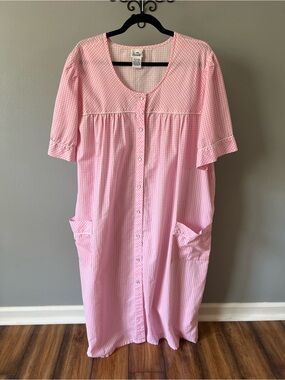 Carole Pink Gingham Seersucker Snap-Front House Dress w/ Pockets 2X Cottagecore